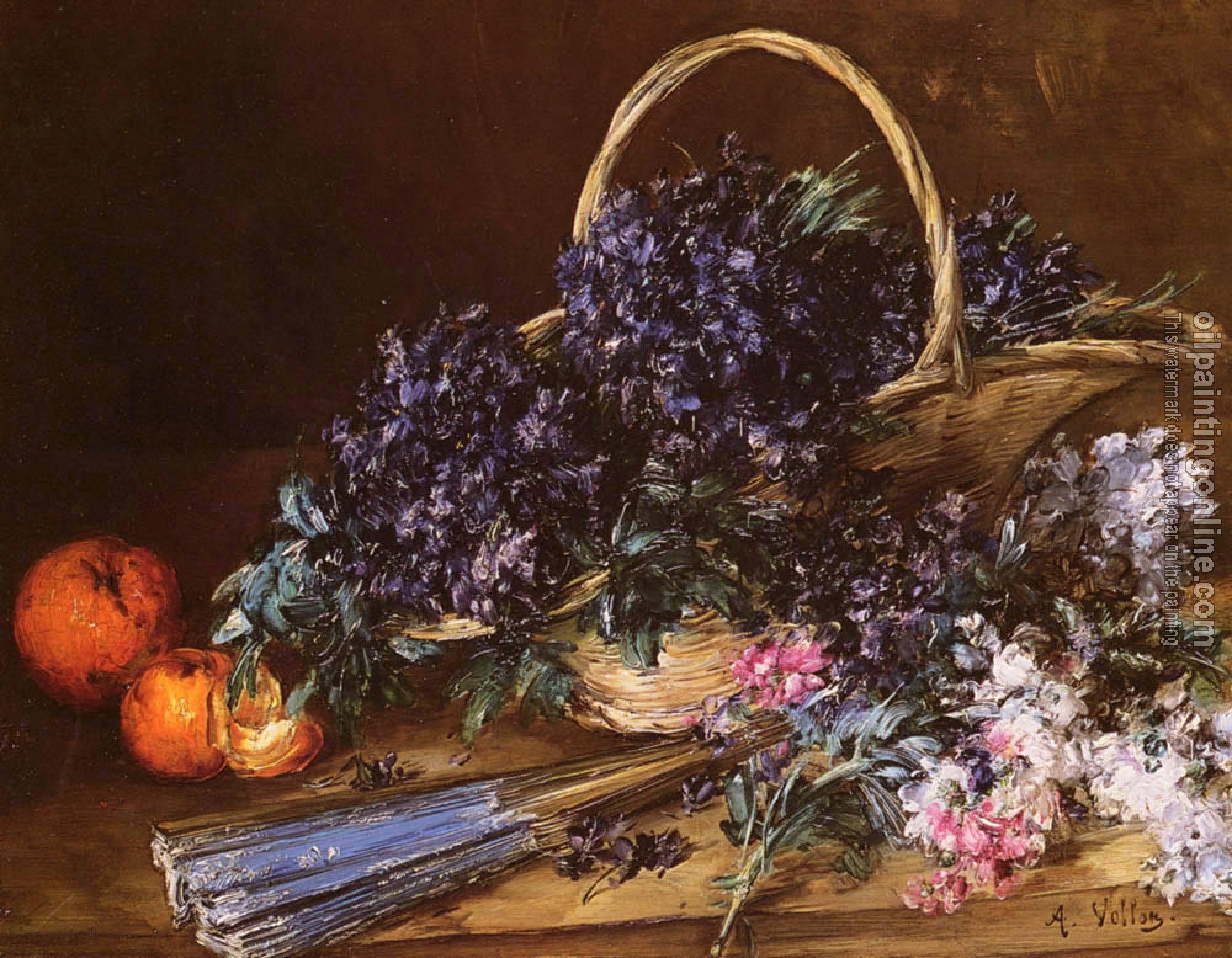 Vollon, Antoine - A Still Life with a Basket of Flowers
